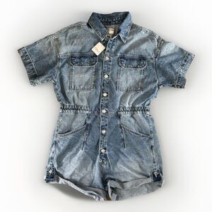 Free People Romper Womens Size Large Denim Shortall Marci Cuffed NWT